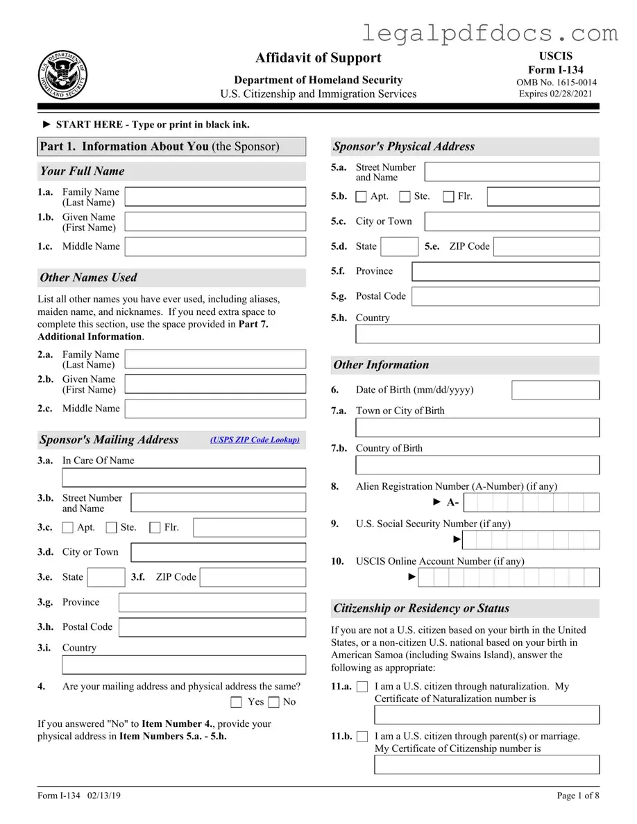 Fill Out a Valid USCIS I-134 Template
