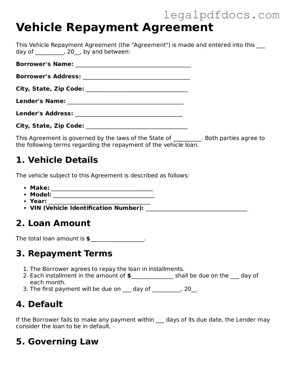 Vehicle Repayment Agreement Template
