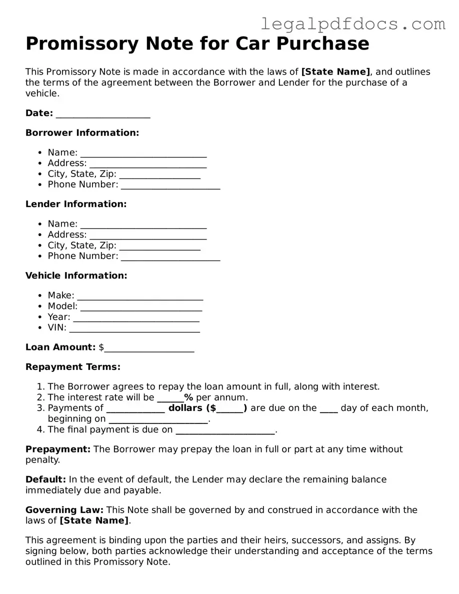 Promissory Note for a Car Template
