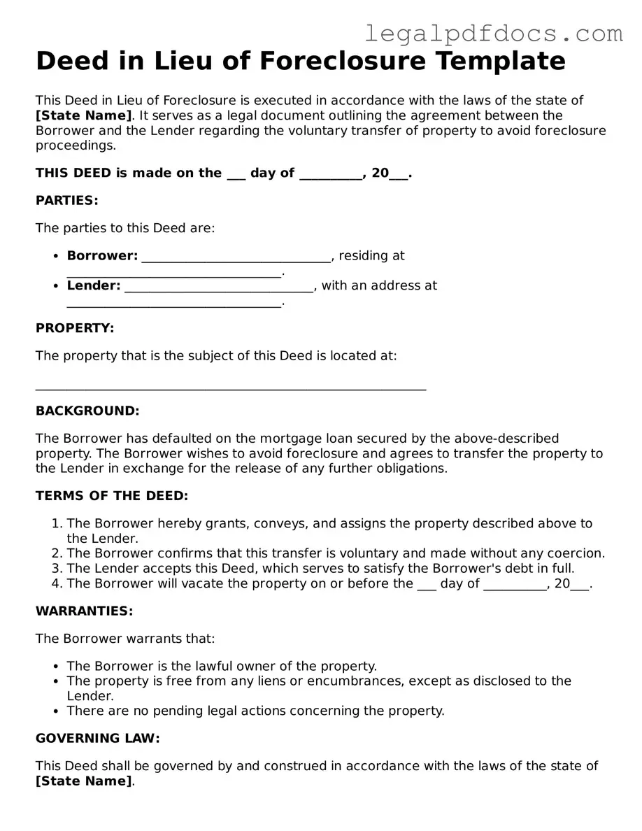 Deed in Lieu of Foreclosure Template